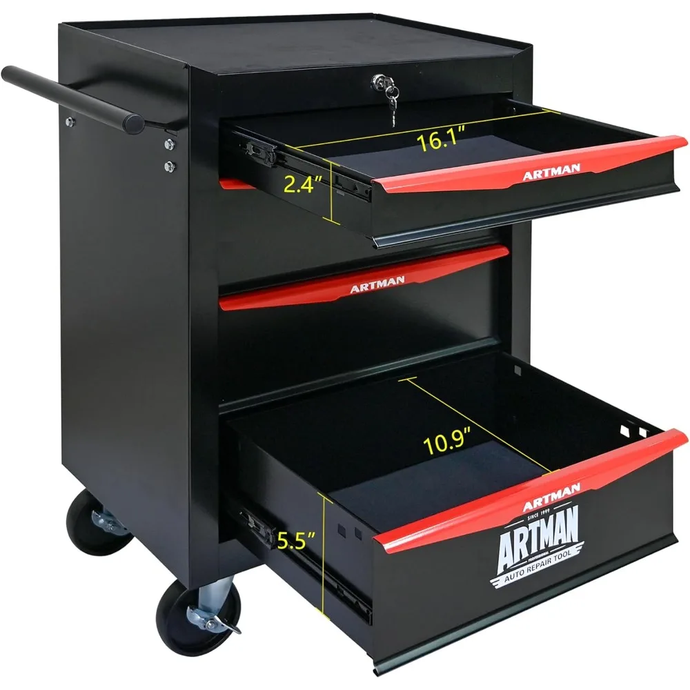 صندوق تخزين أدوات دوارة متعدد الوظائف مع 4 أدراج، منظم عربة شديد التحمل لورشة العمل وكفاءة المستودعات #4