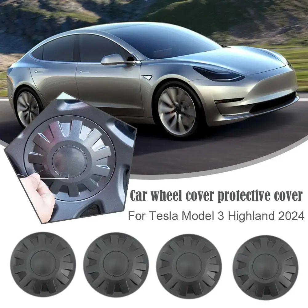 Hub Center Cover for Tesla 18 Inch Hubcaps Decorative Cover 4pcs Wheel Center Caps New Model3 Highland 2024 Accessories K8M6