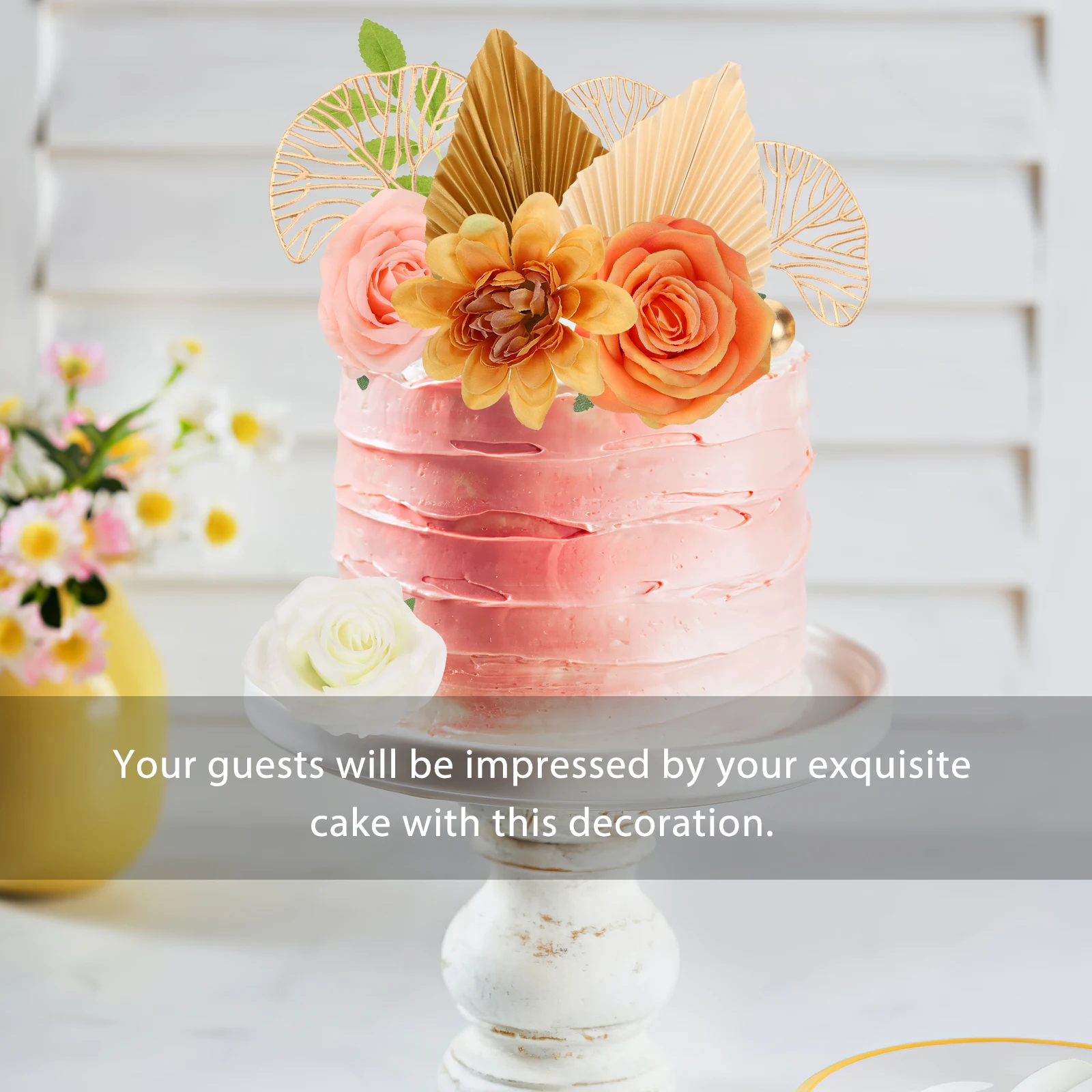 

1 set Golden Palm Leaf Cake Decorations Gold Party Wedding Birthday Bohemia Theme Plastic Flower Leaves Baby Shower for Cakes
