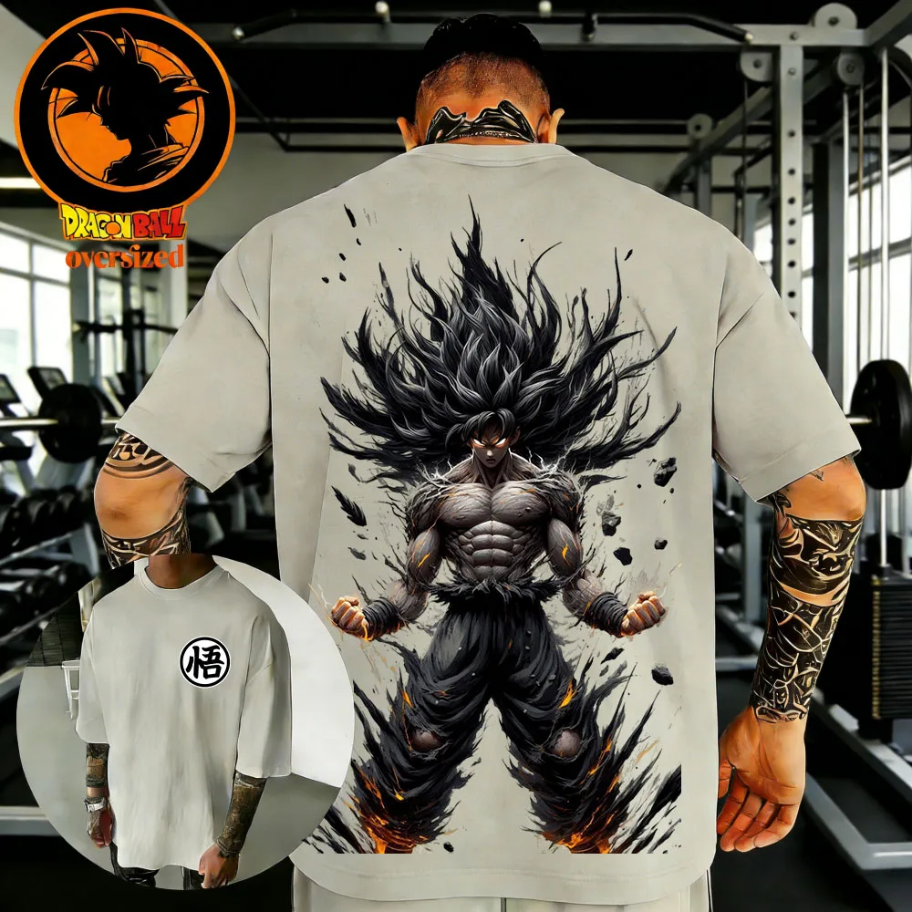 2026 Sommer Dragon Ball Retro Hochwertiges Baumwoll-Herren-T-Shirt mit Übergroßem Goku Dunkelgrauem Aufdruck