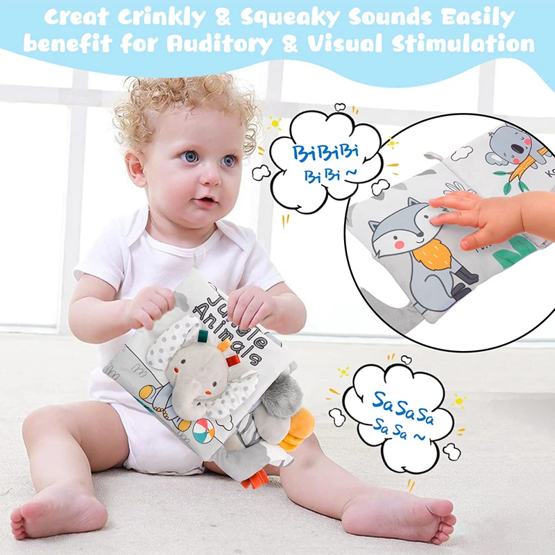 3D Touch Feel Soft Baby Cloth Books High Contrast Fabric Book Early Learning Education Sensory Toy for Infant Baby 0-12 Months