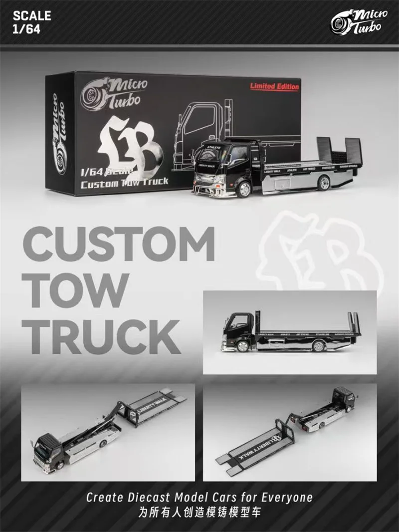 **Pre-Order** Micro Turbo 1:64 Custom Tow Truck Metallic black limited599 Diecast Model Car