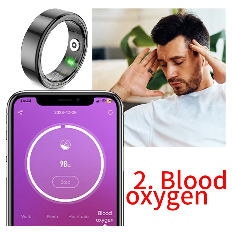 Pierścionki ze stali nierdzewnej dla kobiet Mężczyźni Luksusowa biżuteria Smart Ring App Sport Health Tracker Tętno Monitor tlenu we krwi