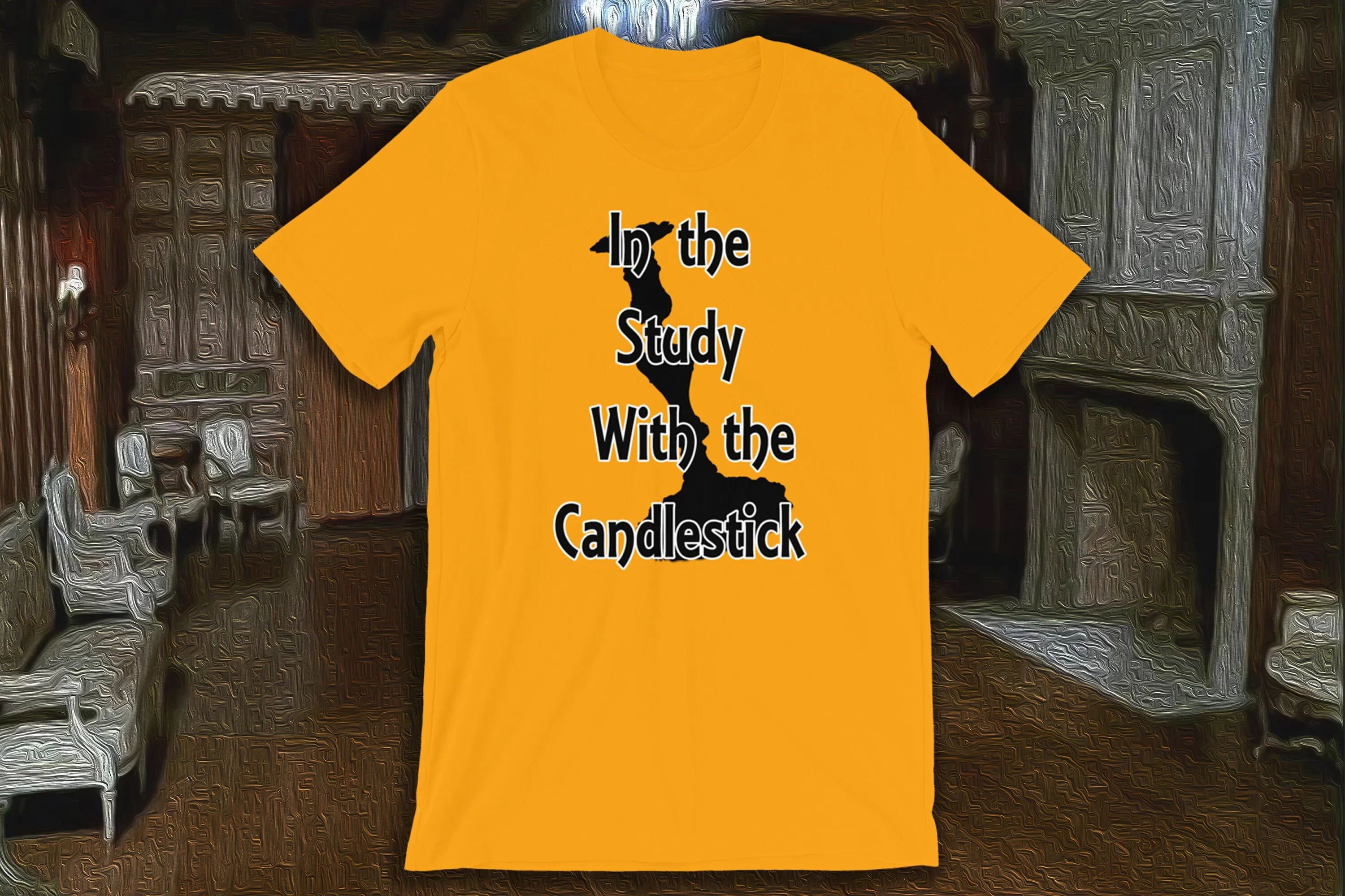 Colonel Mustard in The Study with Candlestick Clue Game  T Shirt