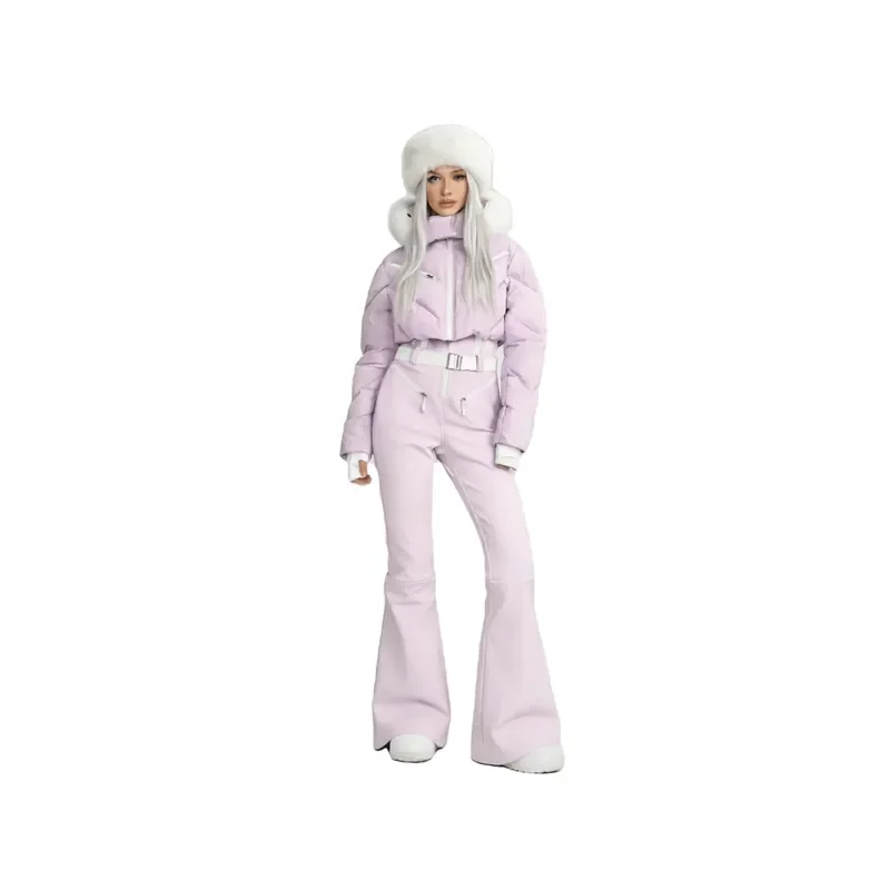 Women's Two-Piece Ski Suit SNOW WIN Hood Waterproof 10,000mm Breathable Moisture-Wicking Fleece Insulation Zipper