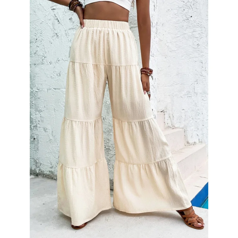 

YQ1-Versatile Commuter Casual Pants Summer Elastic Waist Loose Slimming Wide-Leg Long Pants