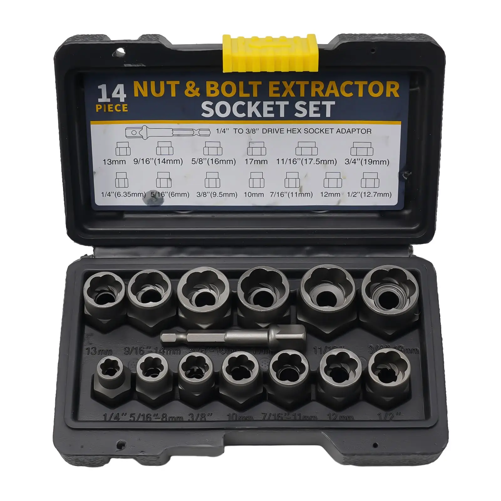 Kit d'outils automobiles, extracteur de vis endommagé, dissolvant d'écrou de 2,2, jeu de douilles, accessoires d'outils à main, paquet de 14, 6.35mm - 19mm