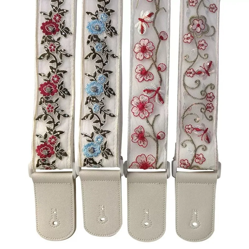 Lace Embroidery Adjustable Soft Shoulder Strap for Folk Electric Bass Classical Guitar, Replacement Instrument Part
