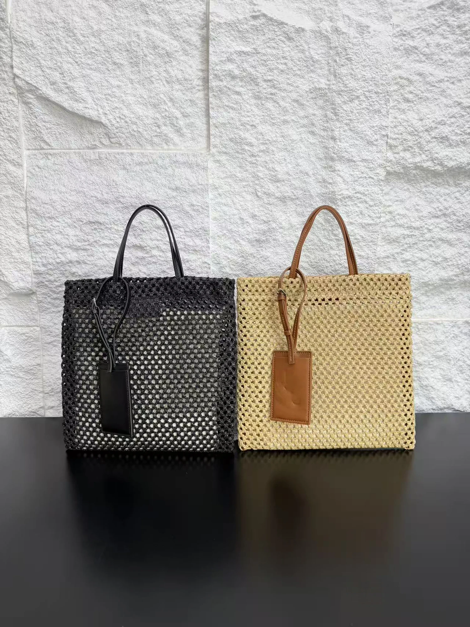 Bolso de Hombro Grande para Mujer, Estilo Casual, Tejido Calado de Cuero y Rafia, Bolso Tipo Hobo para Todas las Ocasiones