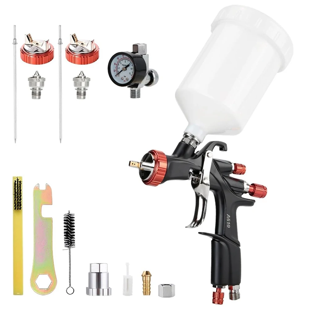

Air Spray Gun With 1.3/1.5/1.7mm Nozzles & Air Regulator Car Paint Gun Sprayer For Car,Furniture
