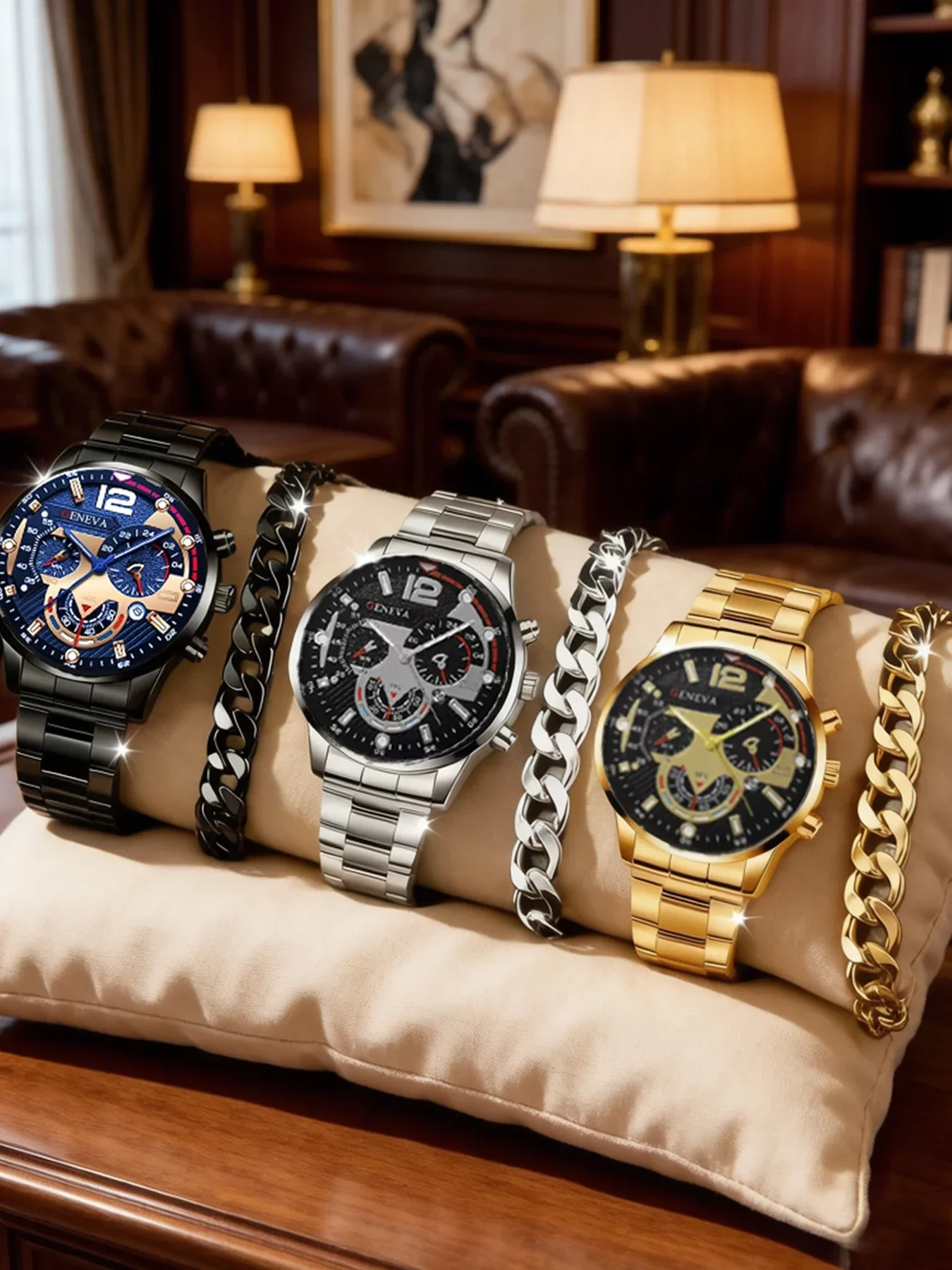 Men's Sports Quartz Watch Set with Calendar and Luminous Hands**