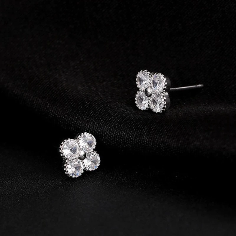 925 الفضة مطلي أربع أوراق البرسيم وأقراط للنساء تألق لامعة 5A الزركون محظوظ أقراط مجوهرات مأدبة رائعة #5