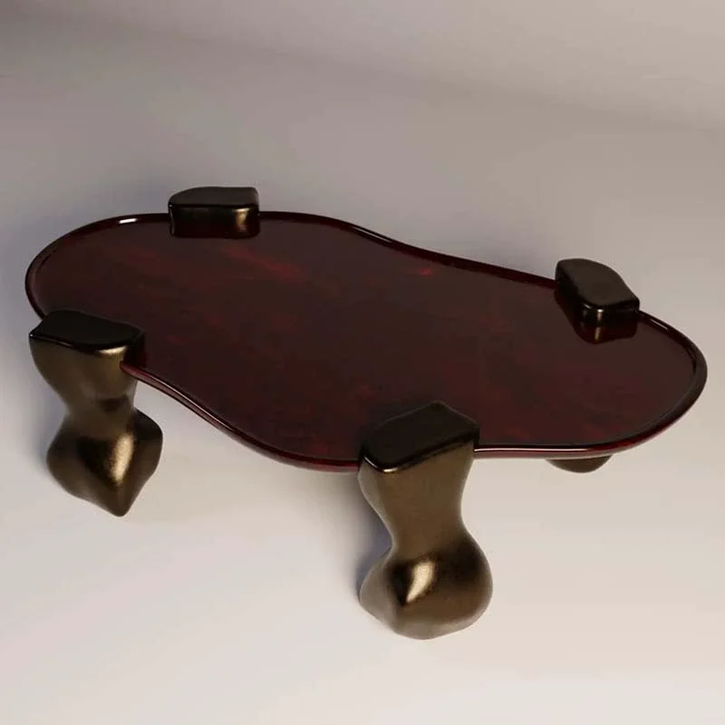 

⁕rArtistic Irregular Shaped FRP Coffee Table High Quality Fiberglass Material Unique Sculptural Leg Structure for Living Room
