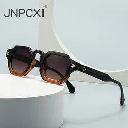 JNPCXI New Arrival Retro Polygon Square Women Rivets Sunglasses Gradient Shades UV400 Men Brand Designer Punk Sun Glasses