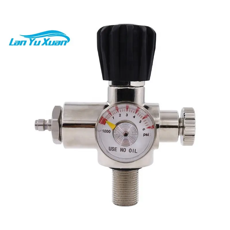 2023 Hot sale Air tank regulator Co2 cylinder On/off valve High pressure gauge 6000 psi M18*1.5 to 8mm male quick plug