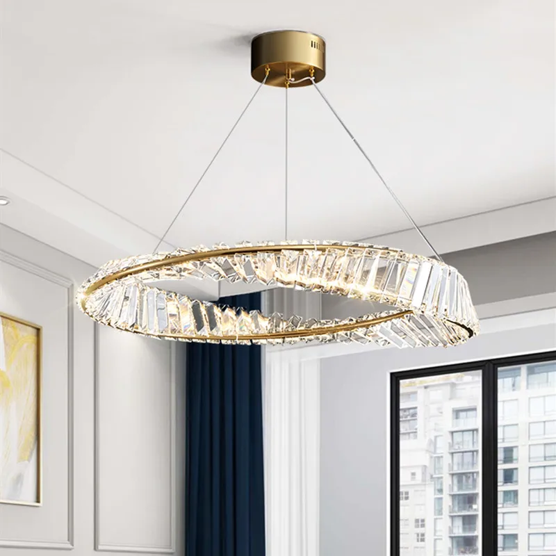 Postmodern Luxury Round K9 Crystal Chandelier Gold Large Living Room Hanging Lamps Bedroom Hotel Meeting Pendant Lights Fixtures