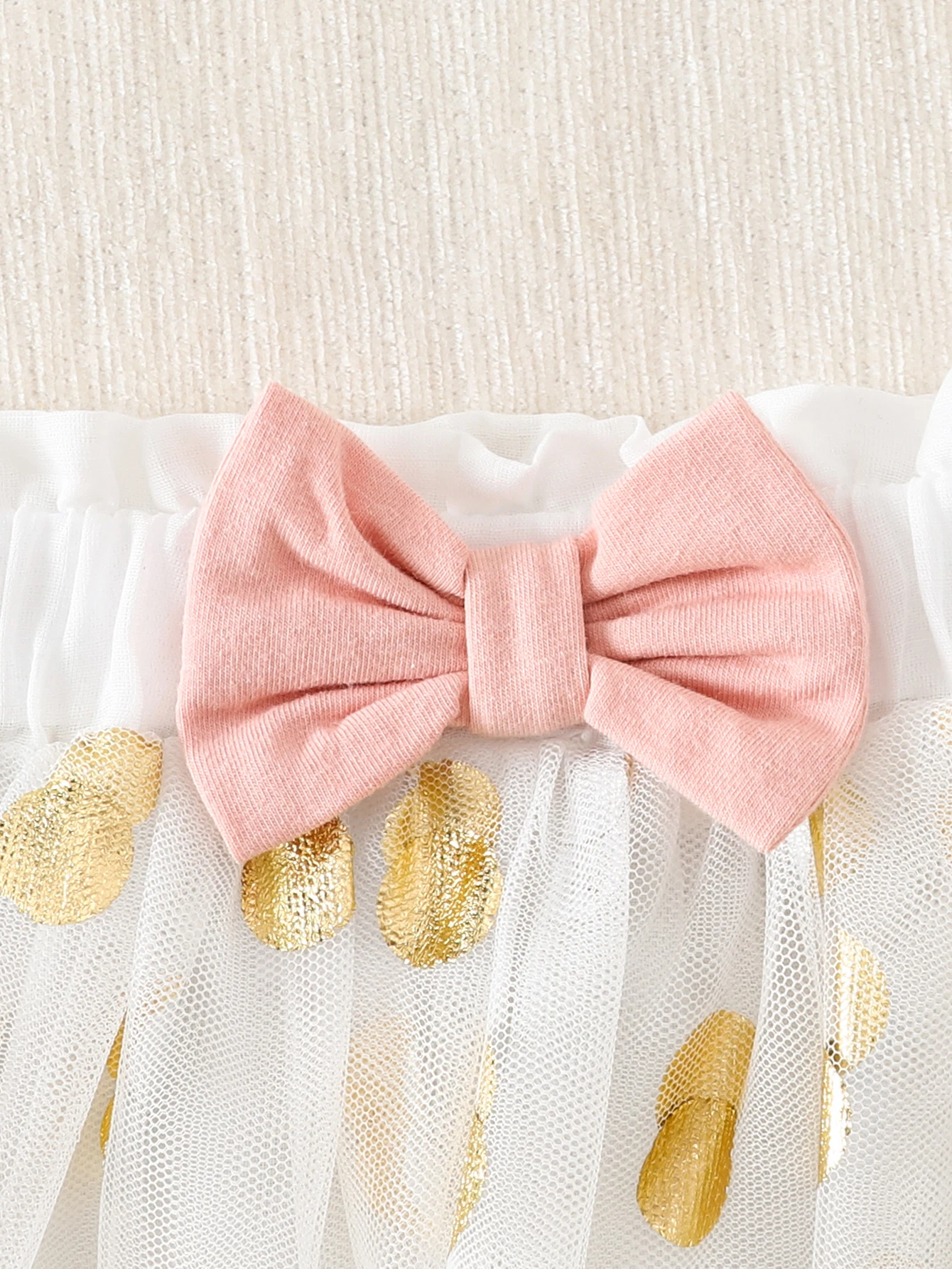 Baby Pink Butterfly Decorated Three-Piece Set Sweet And Fresh Alphabet + Butterfly Decor Gold Dot Tulle Skirt Elegant Design