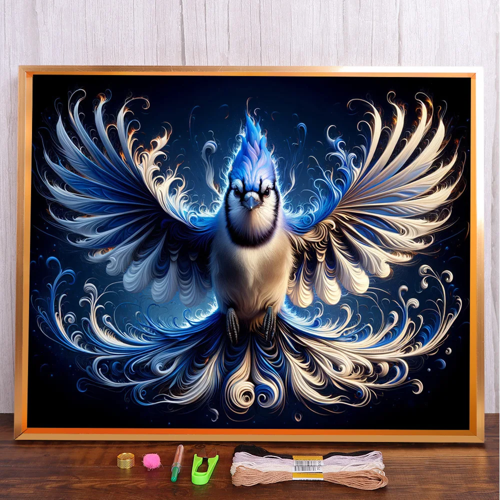 

Bird Blue Jay Printed Canvas Cross-Stitch Set DIY Embroidery Painting Handmade Knitting Needlework Different Magic Home Decor