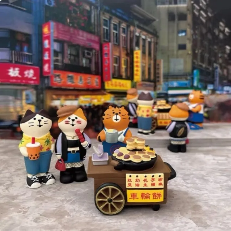 Japanese Cat Cute Night Market Girl Barbecue Stall Bookstore Miniature Scene Creating Resin Crafts Decoration