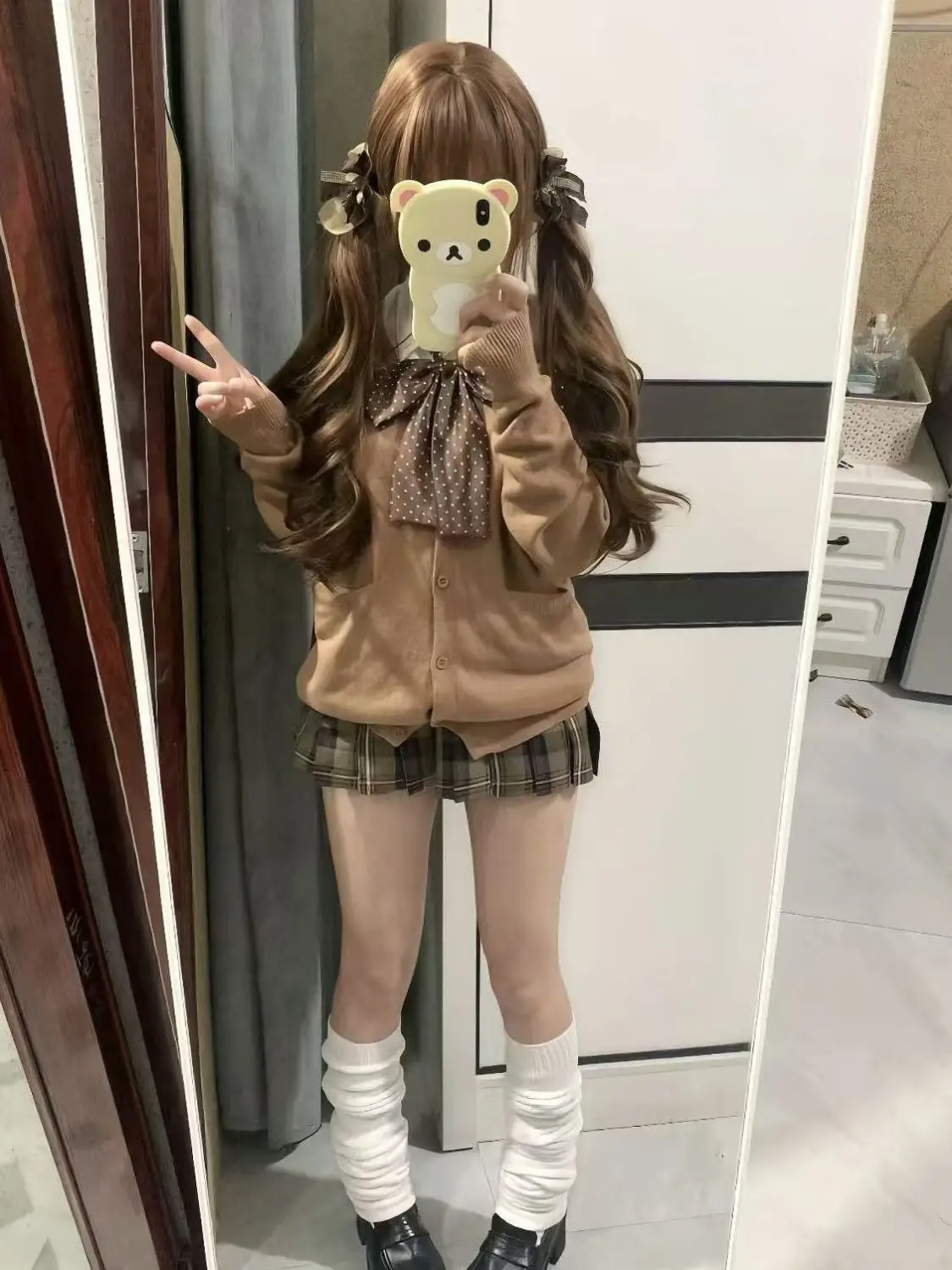 

Оригинальный вязаный кардиган Jaet, осенне-зимний комплект для колледжа Sle Faion с клетчатой юбкой, женская одежда, ансамбль