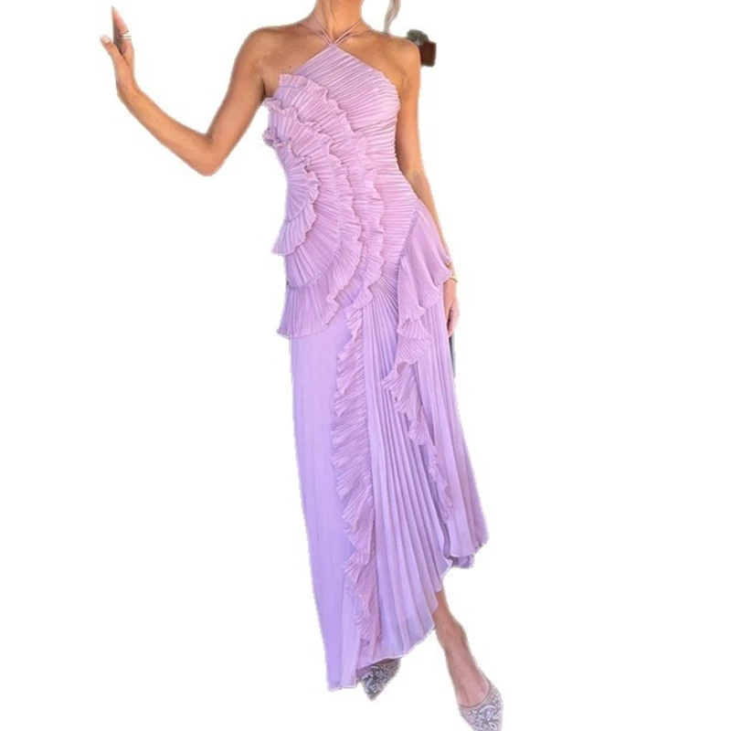 2025 Spring New Floral Print Off Shoulder Ruffle Layered Maxi Dress Elegant Lady Style