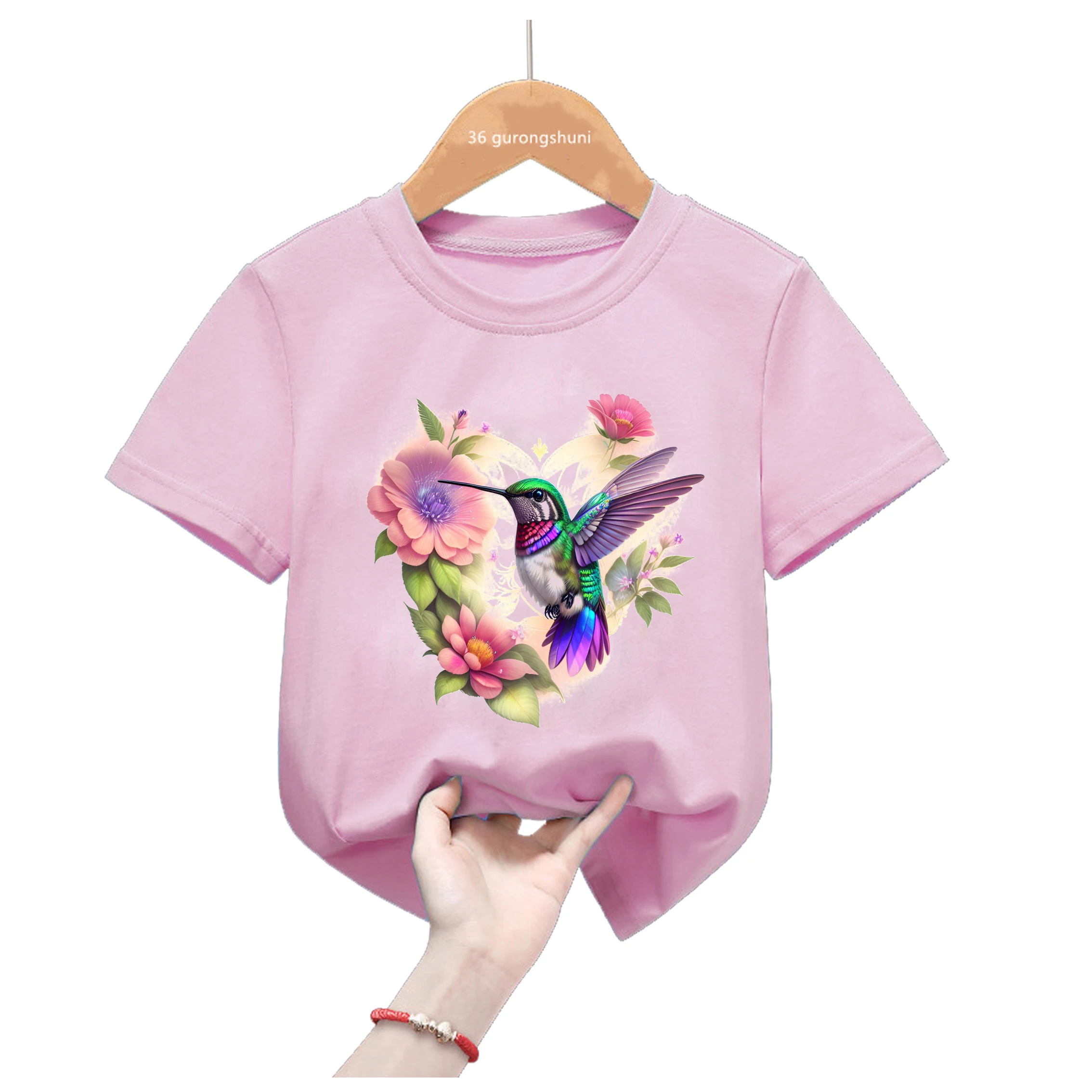 2024 Hot Sale Kawaii Owl Love Book Print Pink Tshirt For Girls Cute Bird Kids Clothes Summer Short Sleeve T-Shirt Streetwear view 5