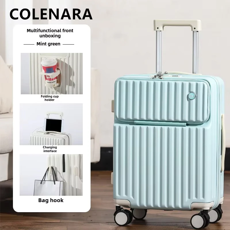 Maleta de cabina COLENARA, maleta de embarque de 20 pulgadas, 22 ", 24", 26 ", 28 ", ABS + cubierta de carrito para PC, equipaje de viaje multifuncional con carga USB