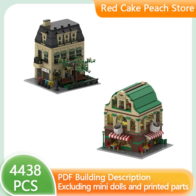 Street View Model MOC Building Bricks Coffee Shop And Bicycle Shop Modular Technology Gifts Holiday Assemble Children Toys Suit