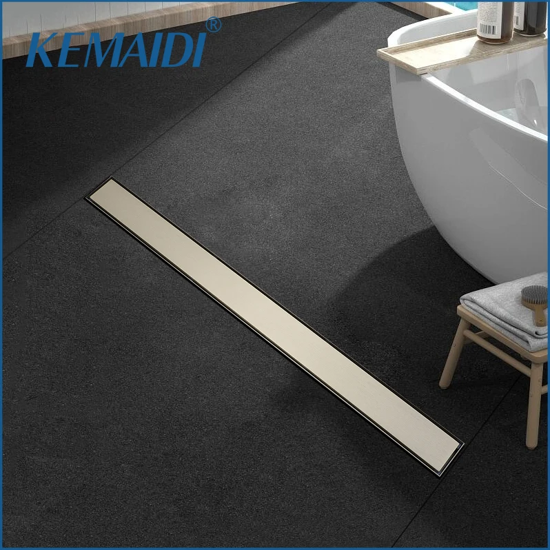 

KEMAIDI Invisible Floor Drain 304 Stainless Steel Rectangle Anti-odor Bath Shower Tray Long Drainage Linear Drains Brushed Gold