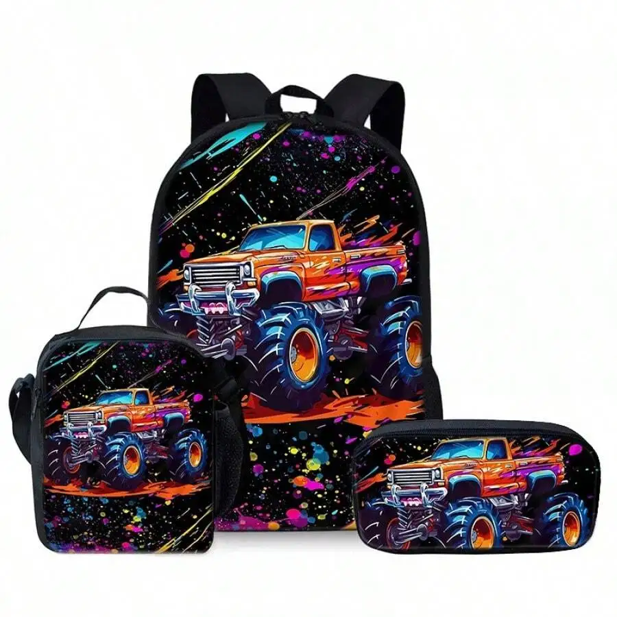 

Monster Truck 3 Piece Set Backpack Lunch Bag Pencil Case Adult Unisex