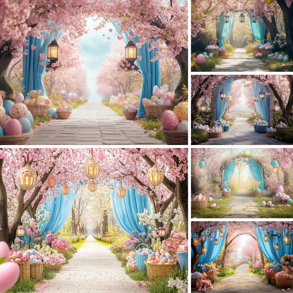 

Easter Bunny Egg Flower Arch Photography Backdrop Customized Children Girls Birthday Party Baby Shower Portrait Decoration Props