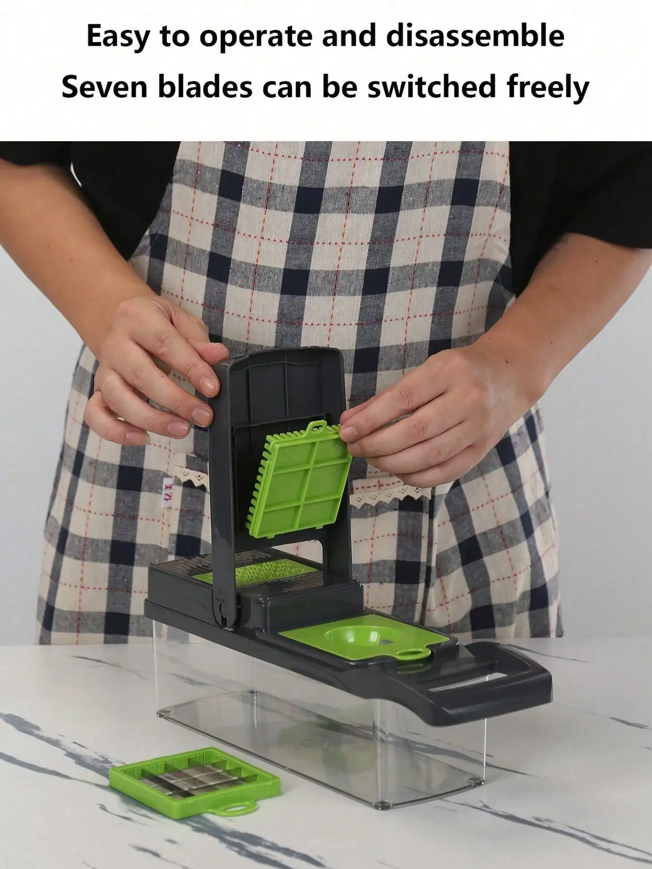 1 Juego de picadora de cebolla vegetal, cocina 14 en 1, picadora de alimentos, cortador de 8 cuchillas con contenedor