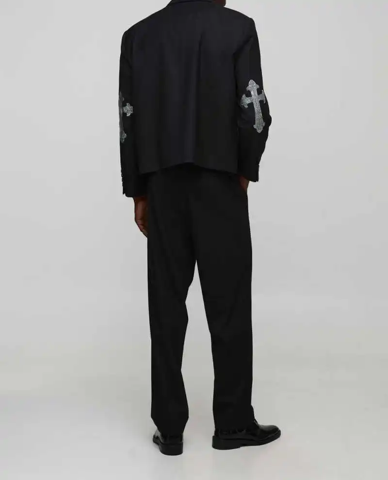 ชุดสูทผู้ชายสมัยใหม่ 2 ชิ้น เสื้อแจ็คเก็ต กางเกง ประดับคริสตัล สำหรับงานแต่งงาน เจ้าบ่าว งานพรอม งานเลี้ยงอาหารค่ำ  รับตัดตามสั่ง Ropa Hombre