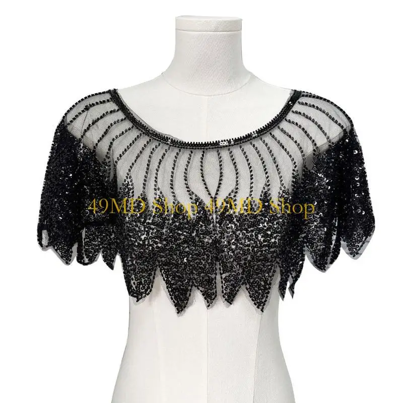 49MD Halloween Make Up Capes Evening Dress Outerwear Shawl Fashion Lace Short Shawl for Adults Seeking Individuality