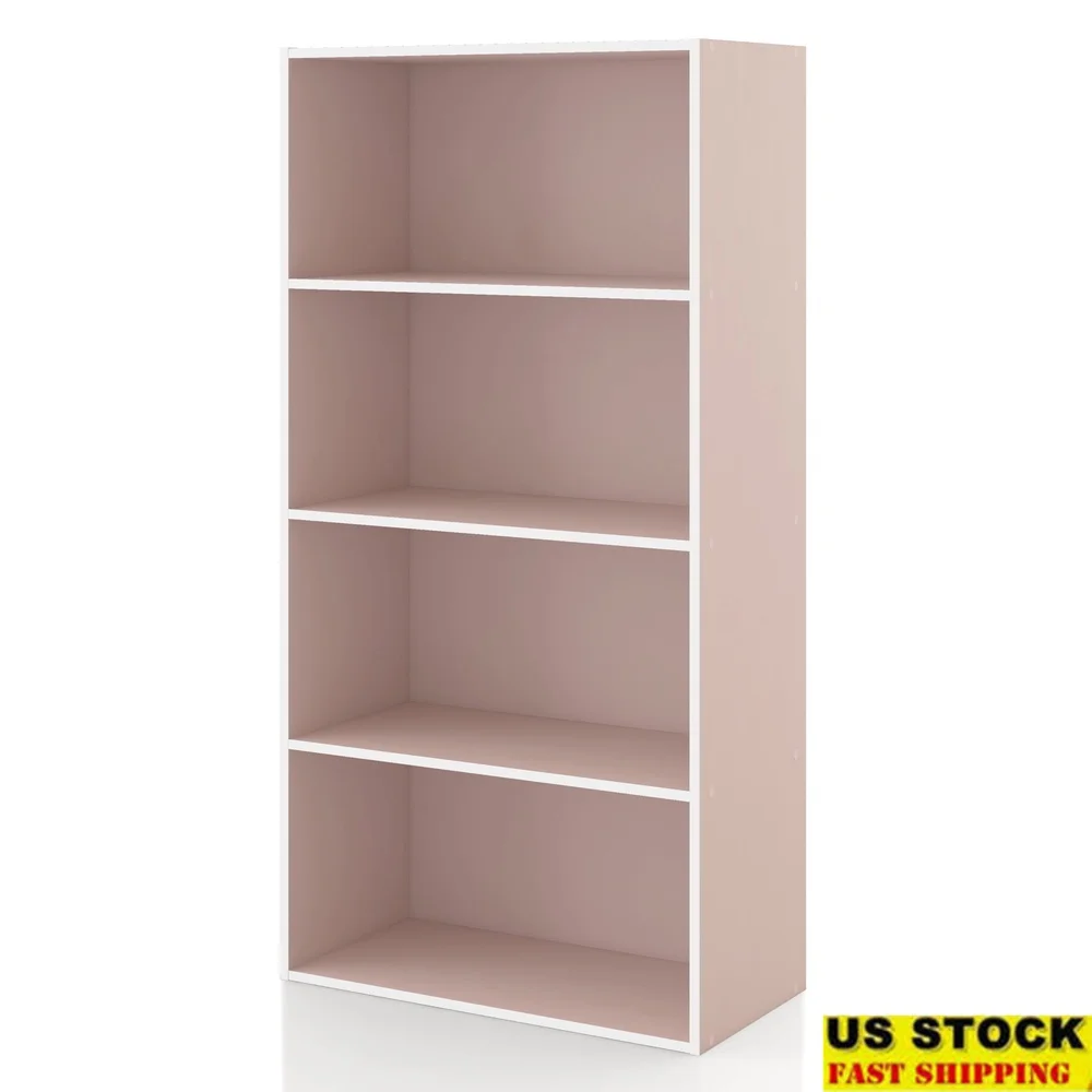 

Stackable 4-Tier Wood Bookcase Kids Light Pink Cube Storage Shelves Modern Organization Solution Easy Assembly Durable Design