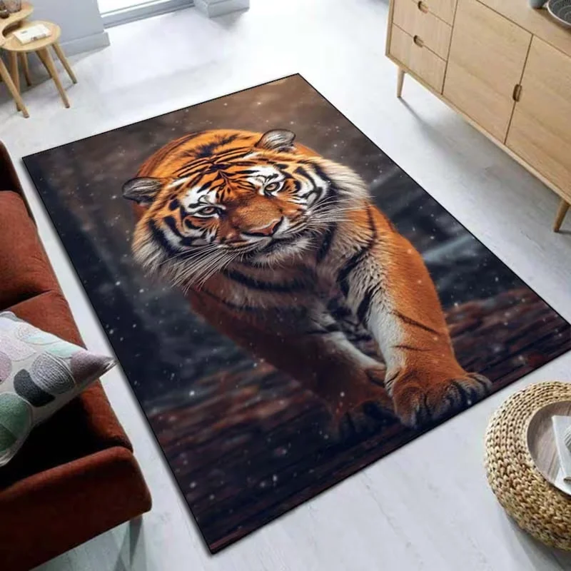Realistic 3D Tiger 2D Print Rug Soft Mat Living Room Bedroom Carpet Sofa Coffee Table Floor Cover Washable Decorative Home Gift
