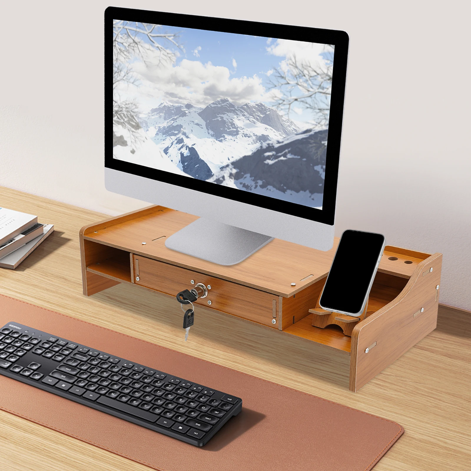 Computer Monitor Screen Raiser Stand: Ergonomic Desktop Accessory for Improved Comfort and Work Efficiency