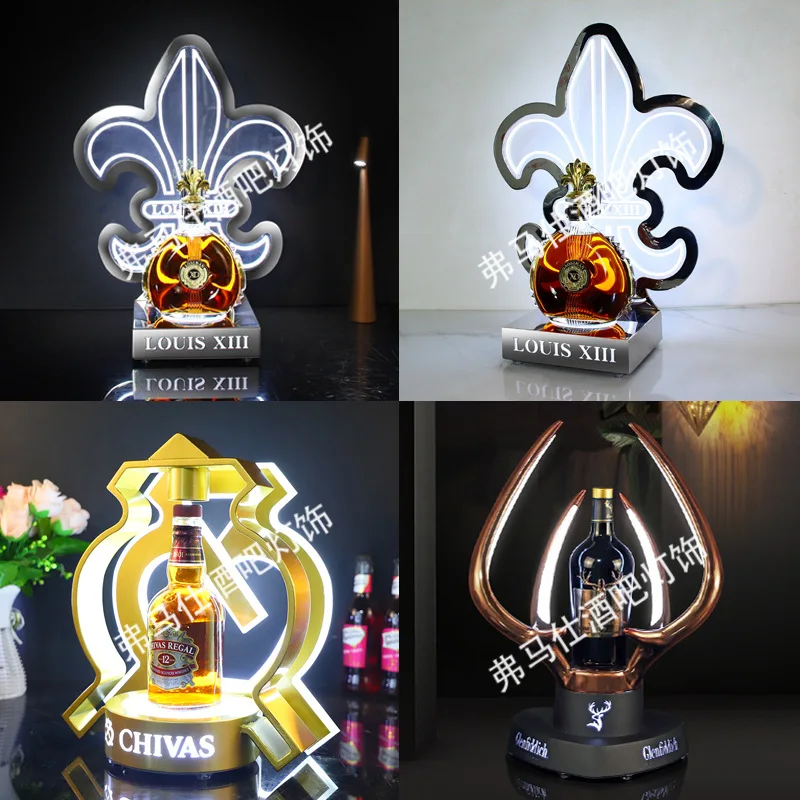 

Bar LED luminous wine stand creative stainless steel flower champagne red foreign base KTV nightclub display rack
