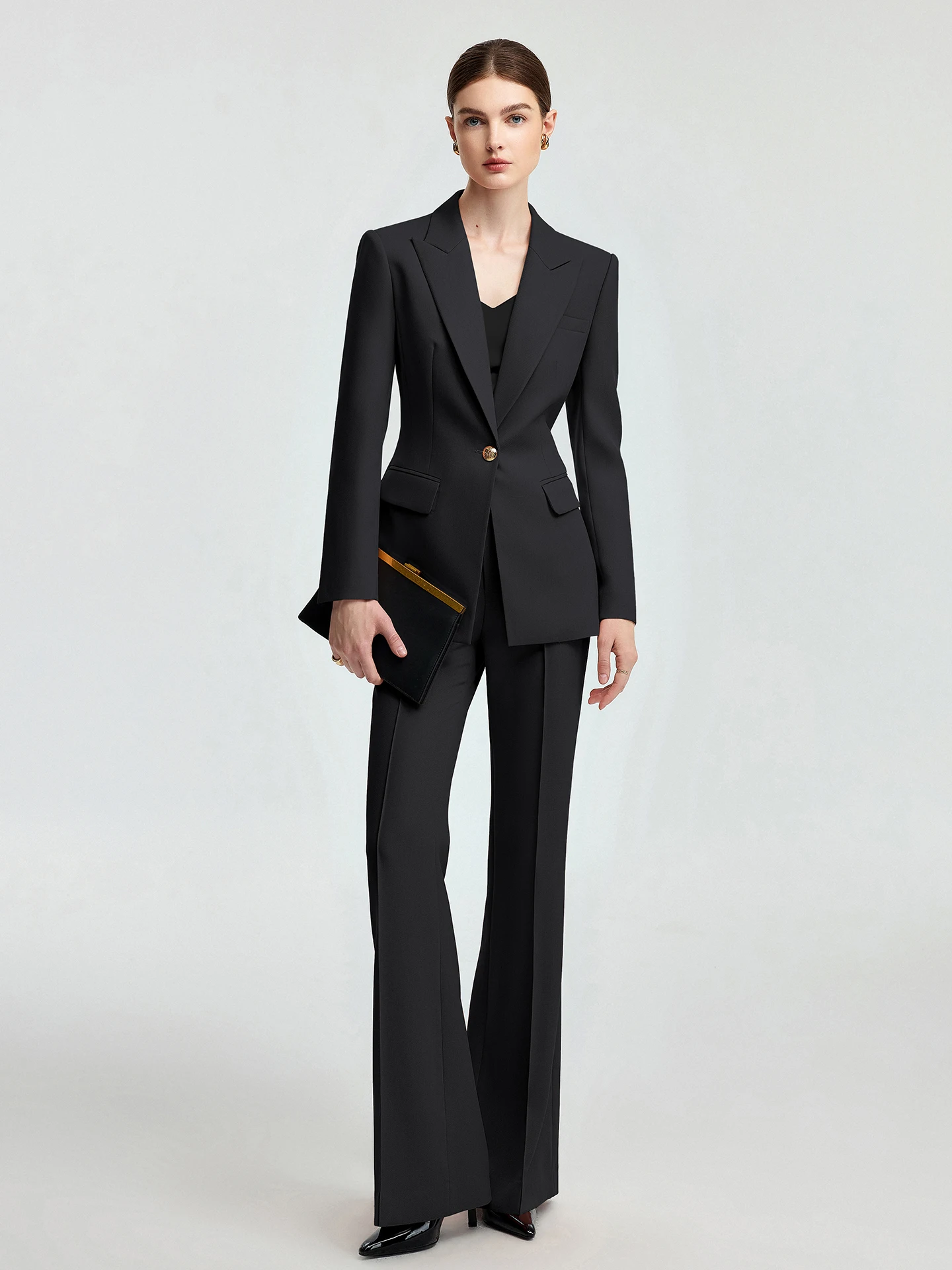 

Elegant Black One-Button Suit Set for Women Professional Business Workwear Fashionable Interview Attire High Waist Design