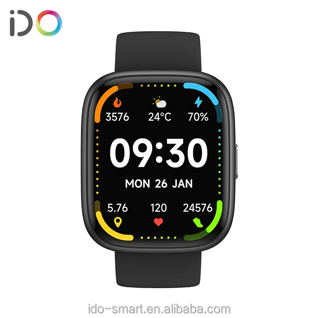 TJXL-2024 New Arrival IDW26 Smart Watch Silicon Strap Fitness Tracker Sport Smartwatch Features Heart Rate/Blood iOS TFT Square