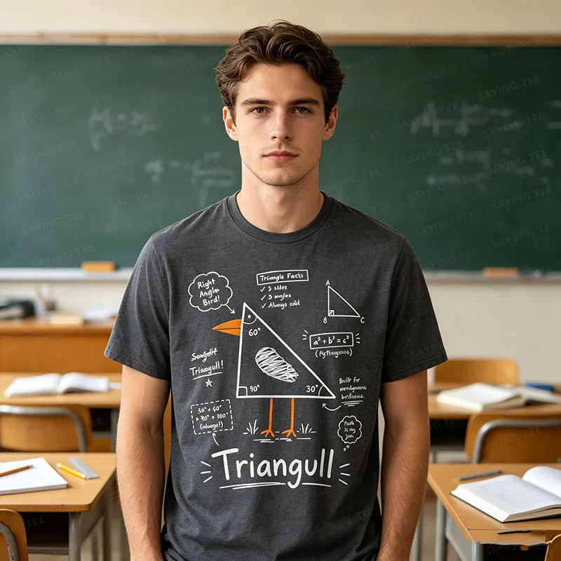 Y2k Mathematik Geometrie Persönlichkeits-T-Shirts, Dreieck Möwe Vogel Wortspiel Lustiges Geometrisches T-Shirt aus Weicher Baumwolle – Detail 4