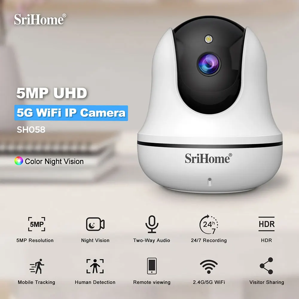 New Srihome 5MP Monitor Security Cam 2.4GHz/5GHz dual-band WiFi Mother Kid Night Vision 2 Way Audio Talk Video Surveillance Cam