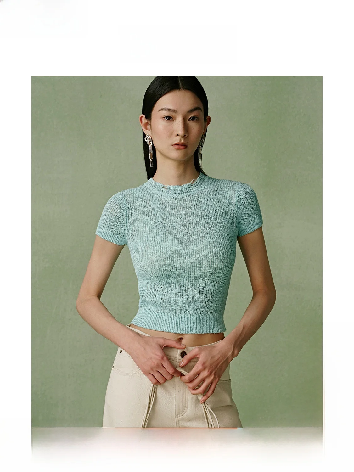 

Unique Beautiful Mint Wave ort T-irt Women's Knitted Top Summer Unique Irresistible Sle Polyester Fiber Blend