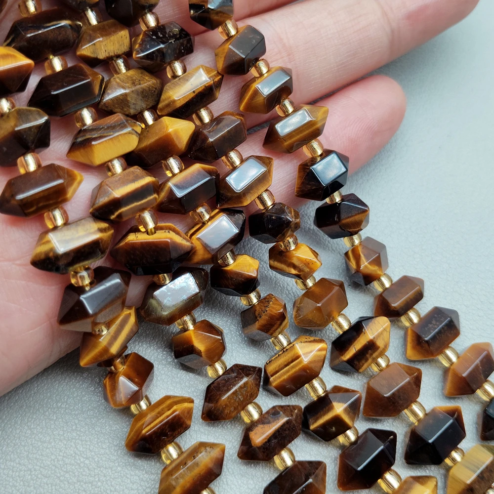3 Strands 5x10mm natural  Tiger Eye Faceted Double Pointed Beads Crystal Bead 10