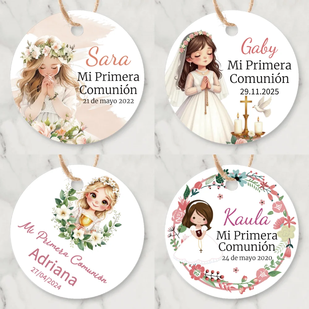 Etiquetas para Primeira Comunhão, Menina, Etiquetas de Presente, Mi Primeira Comunhão, Batismo, Crisma, Etiquetas de Convite, 100 Peças