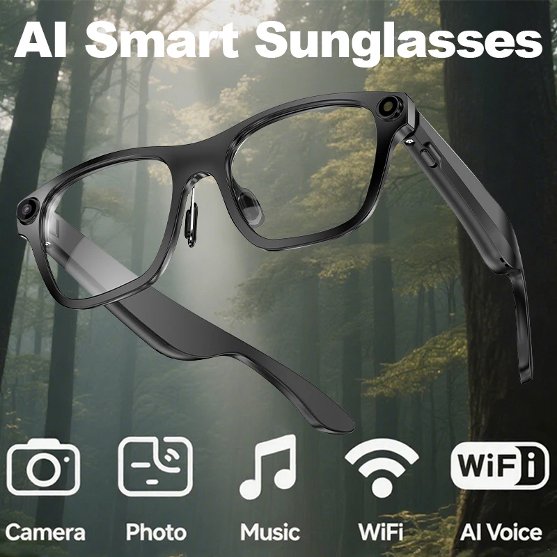 AI Smart Translator Wireless Bluetooth Call Sunglasses Men Women 1080P Camera Video Blue Light Protection Touch Control Eyewear