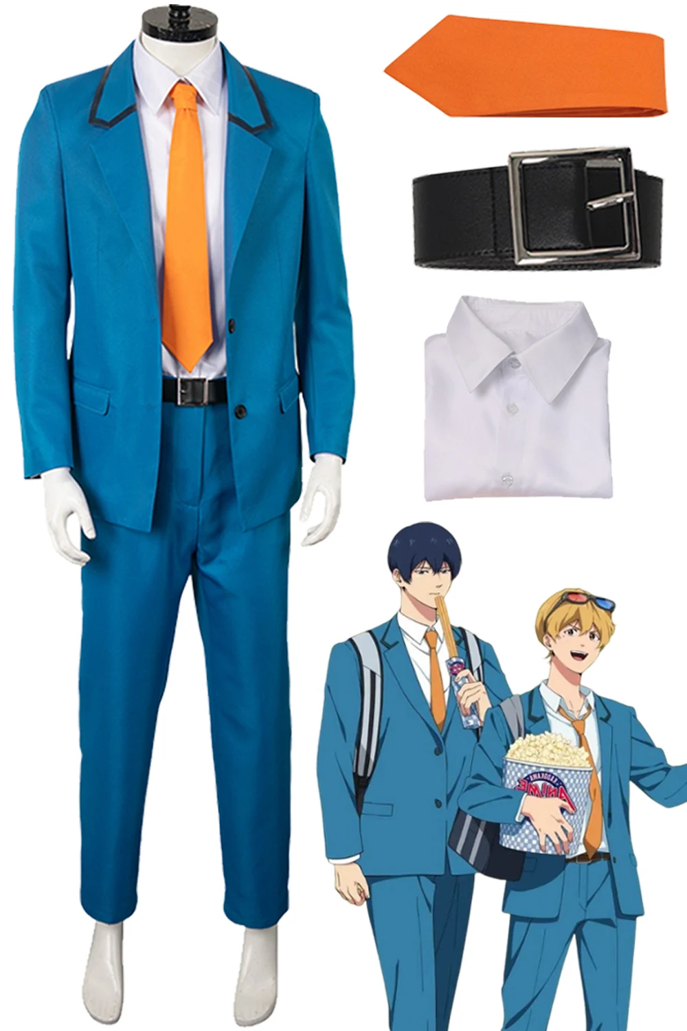 

Kiyomine Haruka Cosplay Fantasy school Uniform Anime Boukyaku Cosplay Battery Disguise Blue Suits Orange Tie Men Halloween Suits