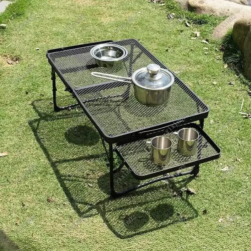 

Multifunctional Folding Iron Mesh Table Portable Camping Desk for Outdoor Activities