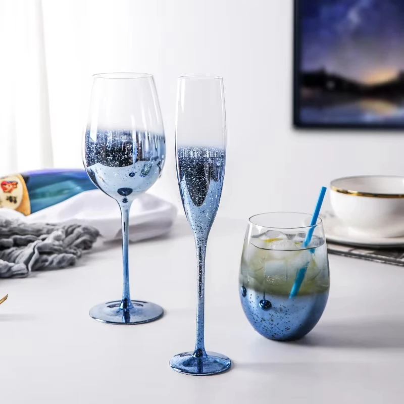 Blue Starry Sky Crystal Glass Goblet Red Wine Glass Mug Home High Value Party Grape Champagne Glass Cocktail Set Furniture Items