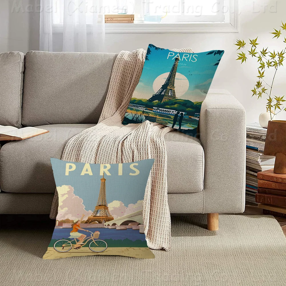 Travel City Paris Eiffel Tower New York Landscape Coordinates Personalized Picture Text Home Decorative Pillows 45x45cm